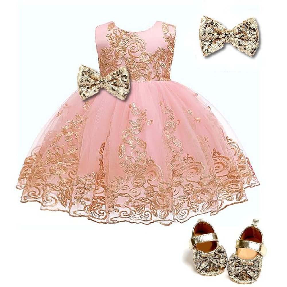 NWT Beautiful Sparkling Sequin Bow Baby Dress Christmas Flower Girl Page…